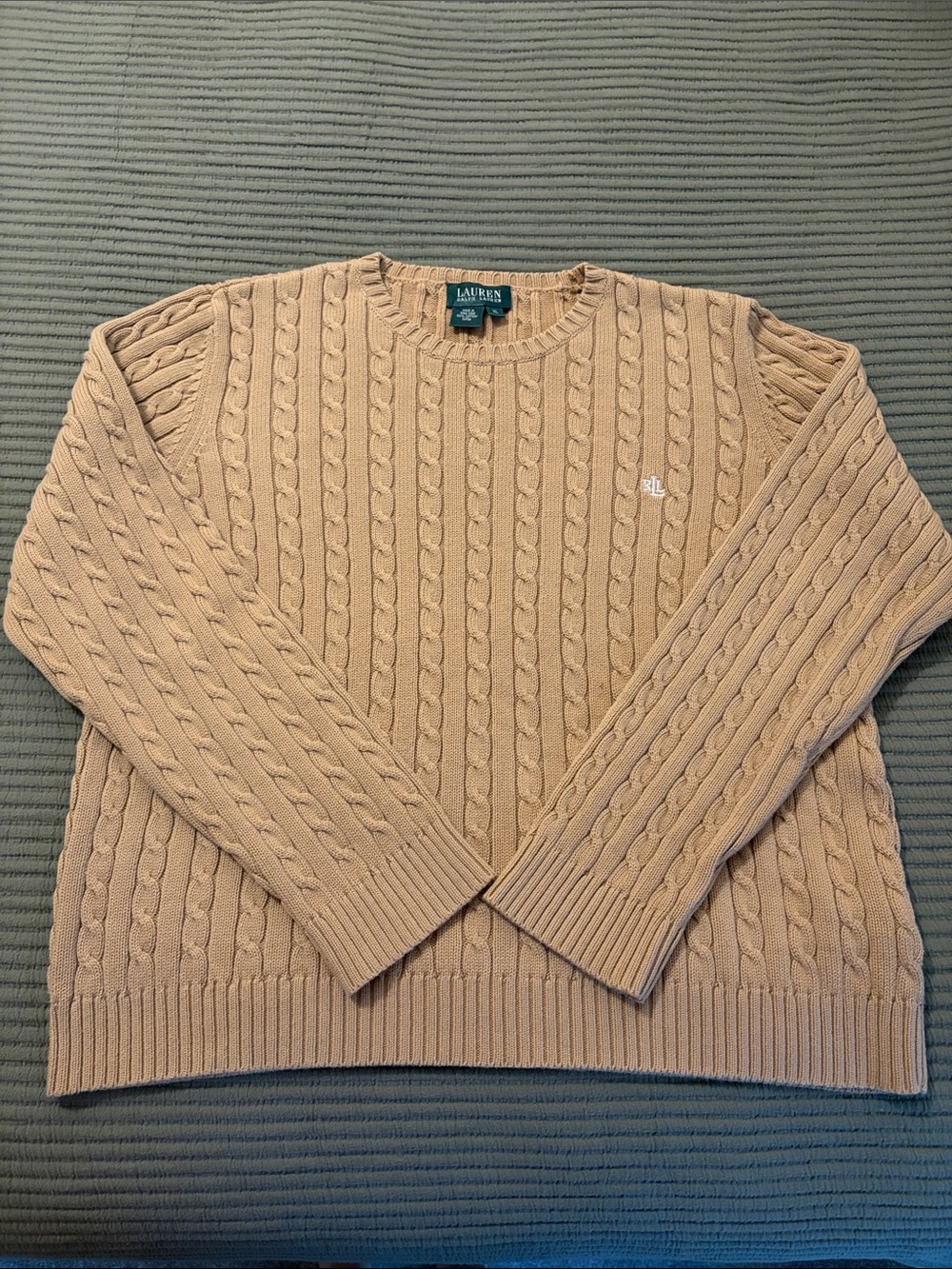 Lauren Ralph Lauren Cable Knit Crewneck Sweater — Camel